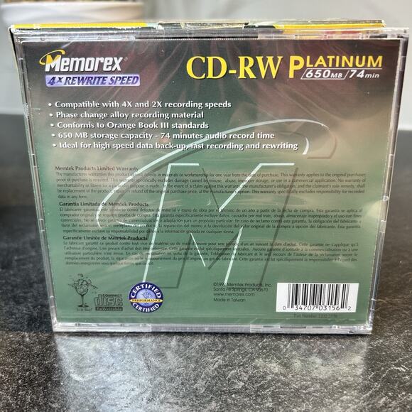 Memorex CD-RW Platinum 4x Rewritable Speed 650MB / 74 mins 21 Discs New & Sealed - Picture 10 of 10